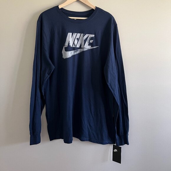 NWT | Nike Men’s Long Sleeve T-Shirt | Size XL | Navy Blue | 100% Cotton - Picture 1 of 6